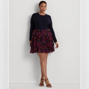 LAUREN RALPH LAUREN Plus Size 18 Floral Crinkle Georgette Tiered Skirt